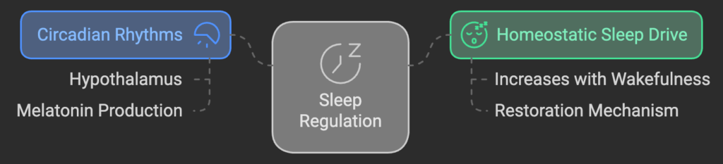 Sleep regulation diagram showing circadian rhythms and homeostatic sleep drive