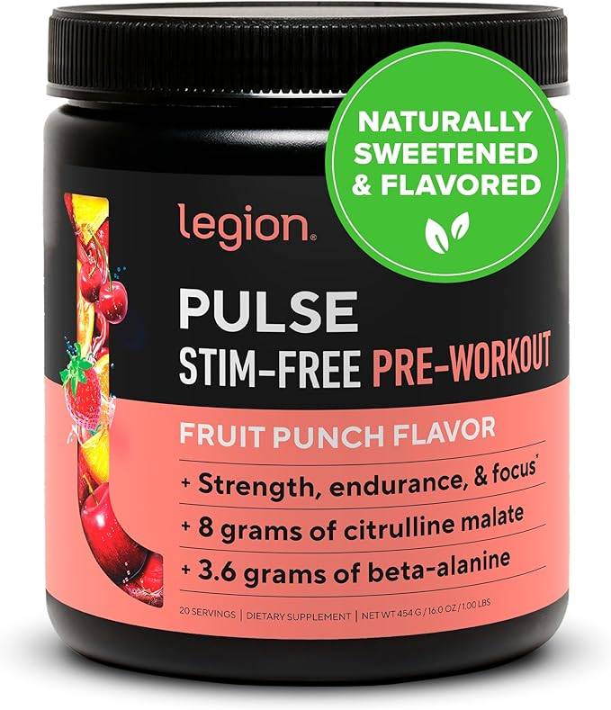 LEGION Pulse Pre Workout Supplement - All Natural Nitric Oxide Preworkout Drink to Boost Energy, Creatine Free, Naturally Sweetened, Beta Alanine, Citrulline, Alpha GPC