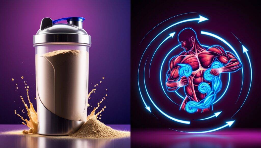 Whey protein shake and muscle absorption diagram
