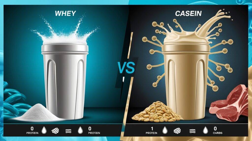 Visual comparison of whey and casein protein nutrition and molecular structure